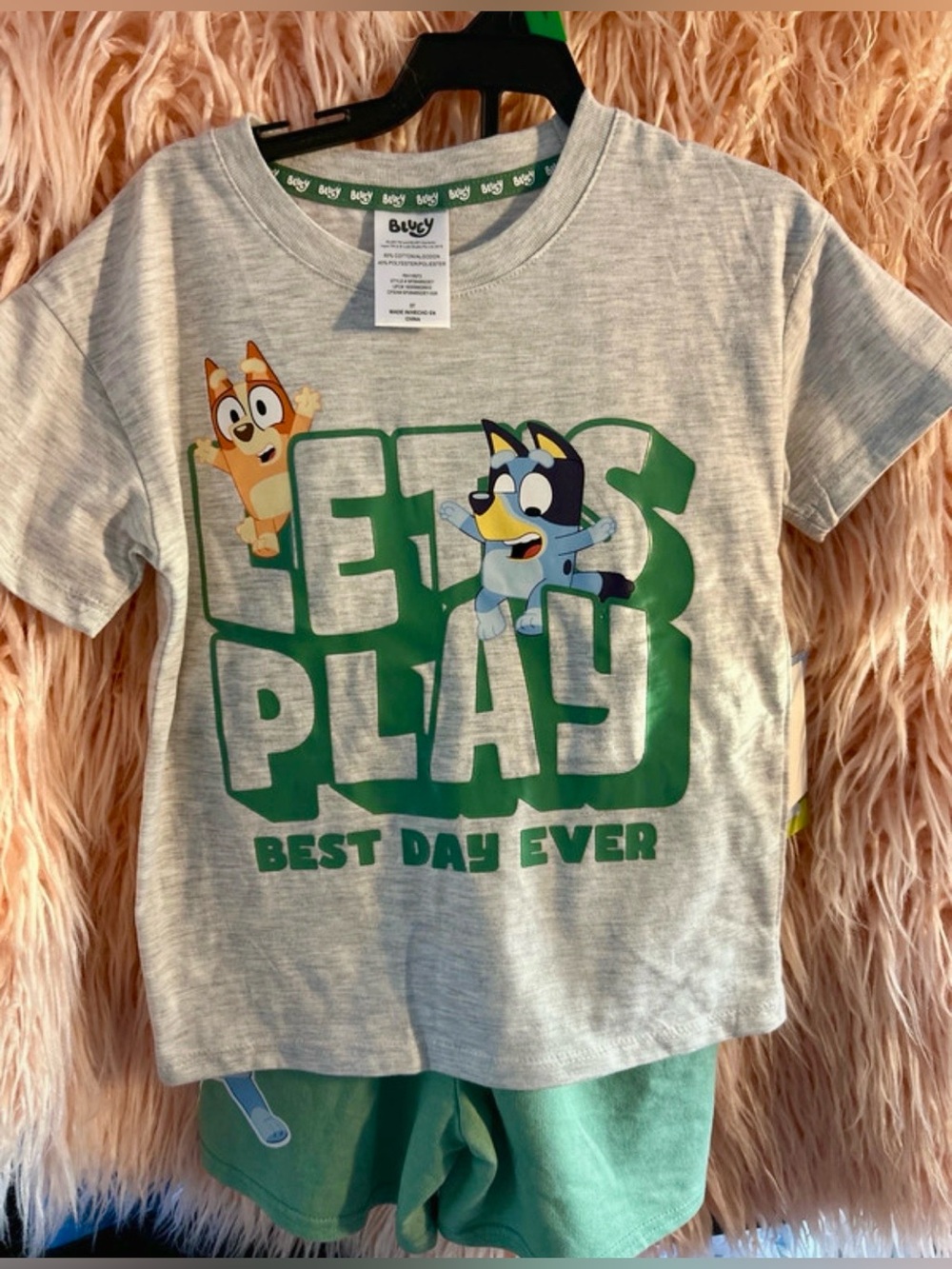 Bluey 'Let’s Play' Green Graphic Kids Tee Set